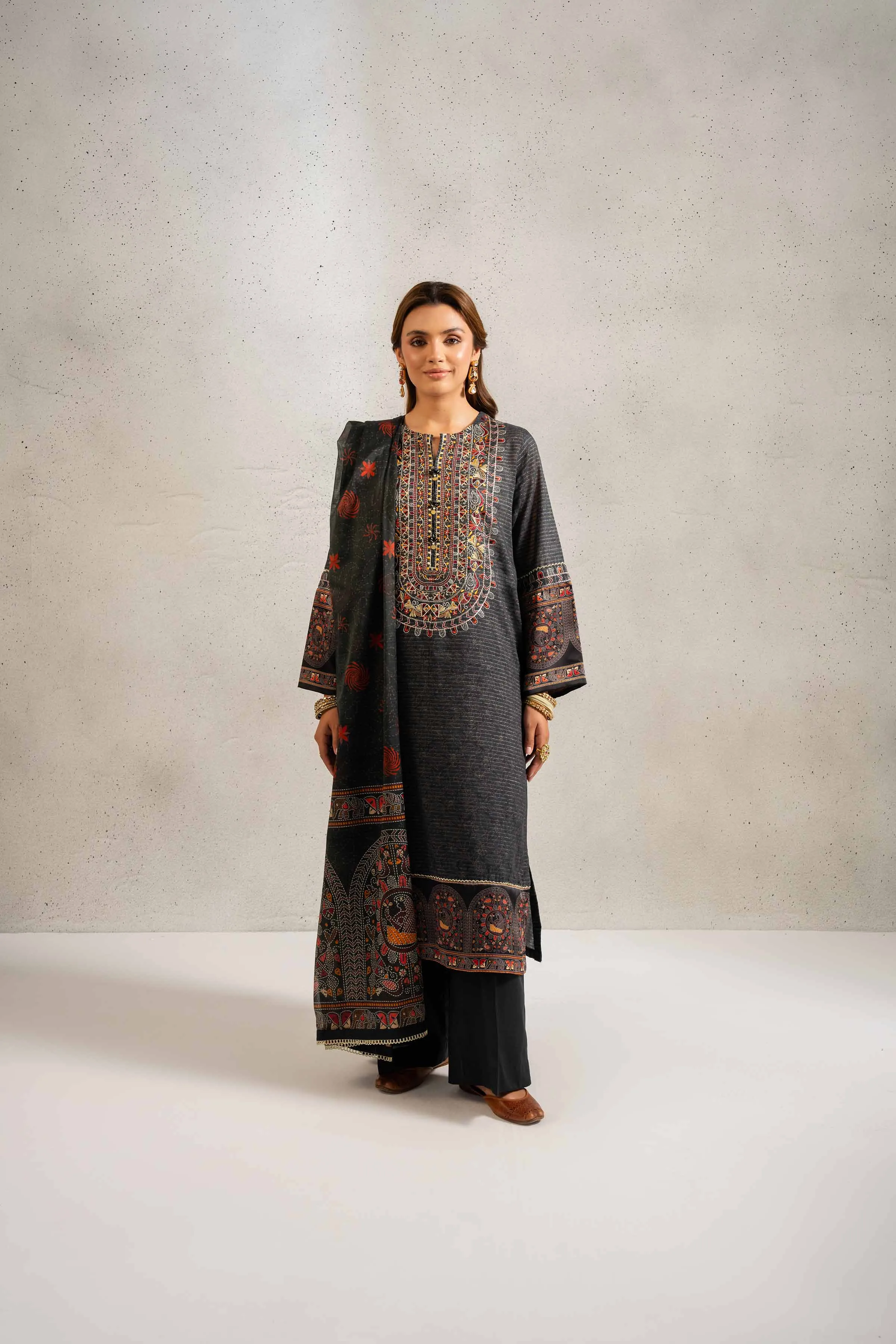 3 Piece - Printed Embroidered Suit - PE25-129