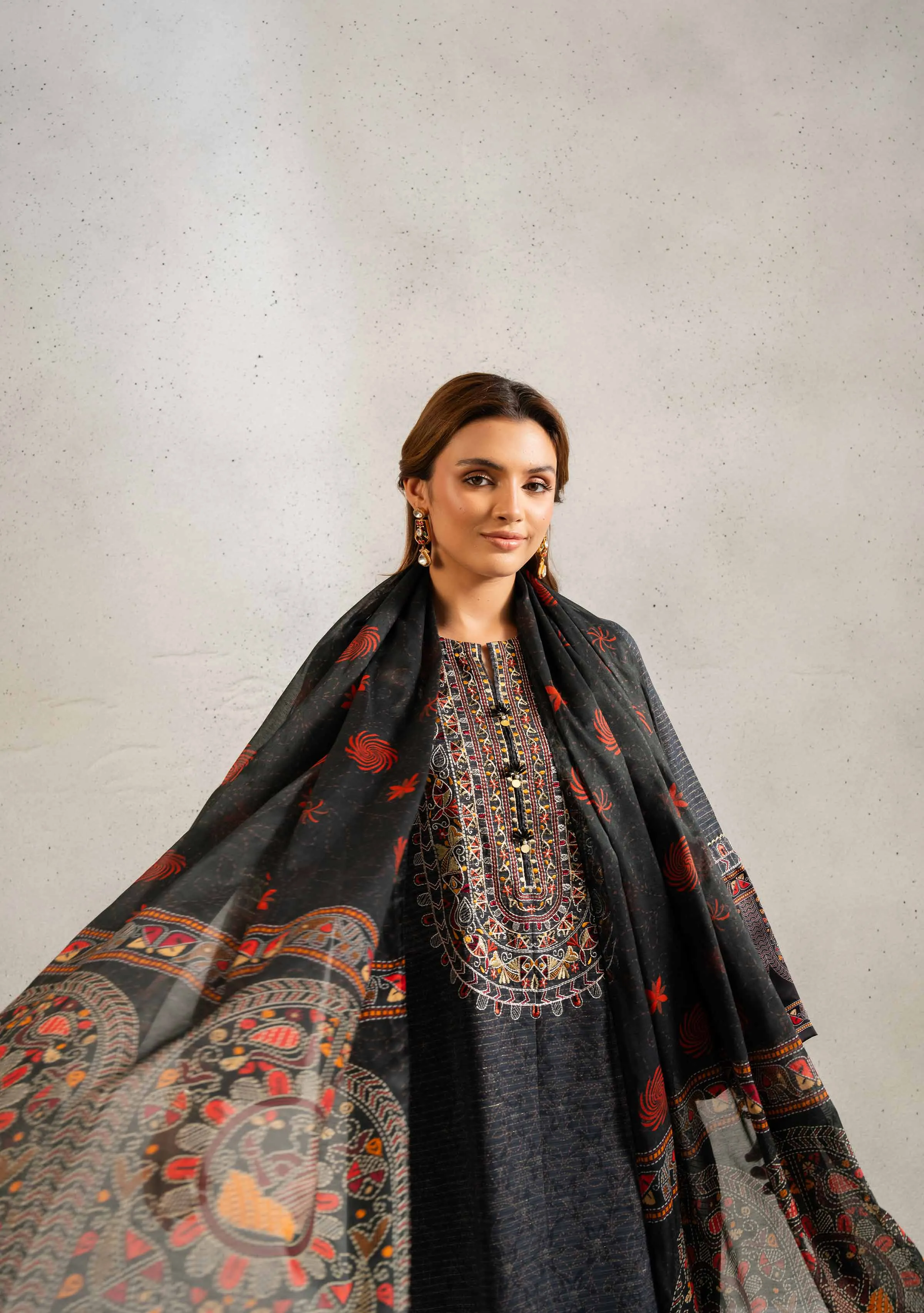 3 Piece - Printed Embroidered Suit - PE25-129