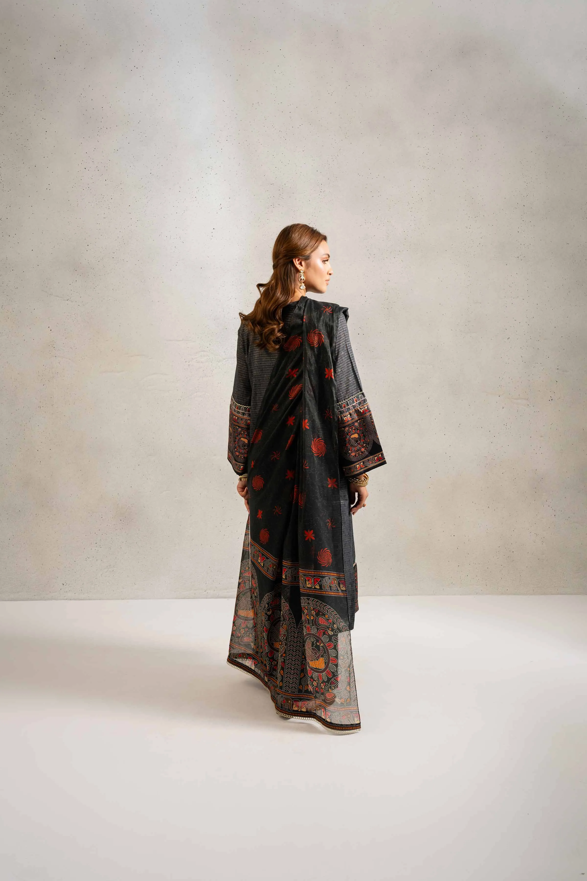 3 Piece - Printed Embroidered Suit - PE25-129