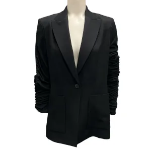 Atlein Black Ruched One-Button Wool Blazer