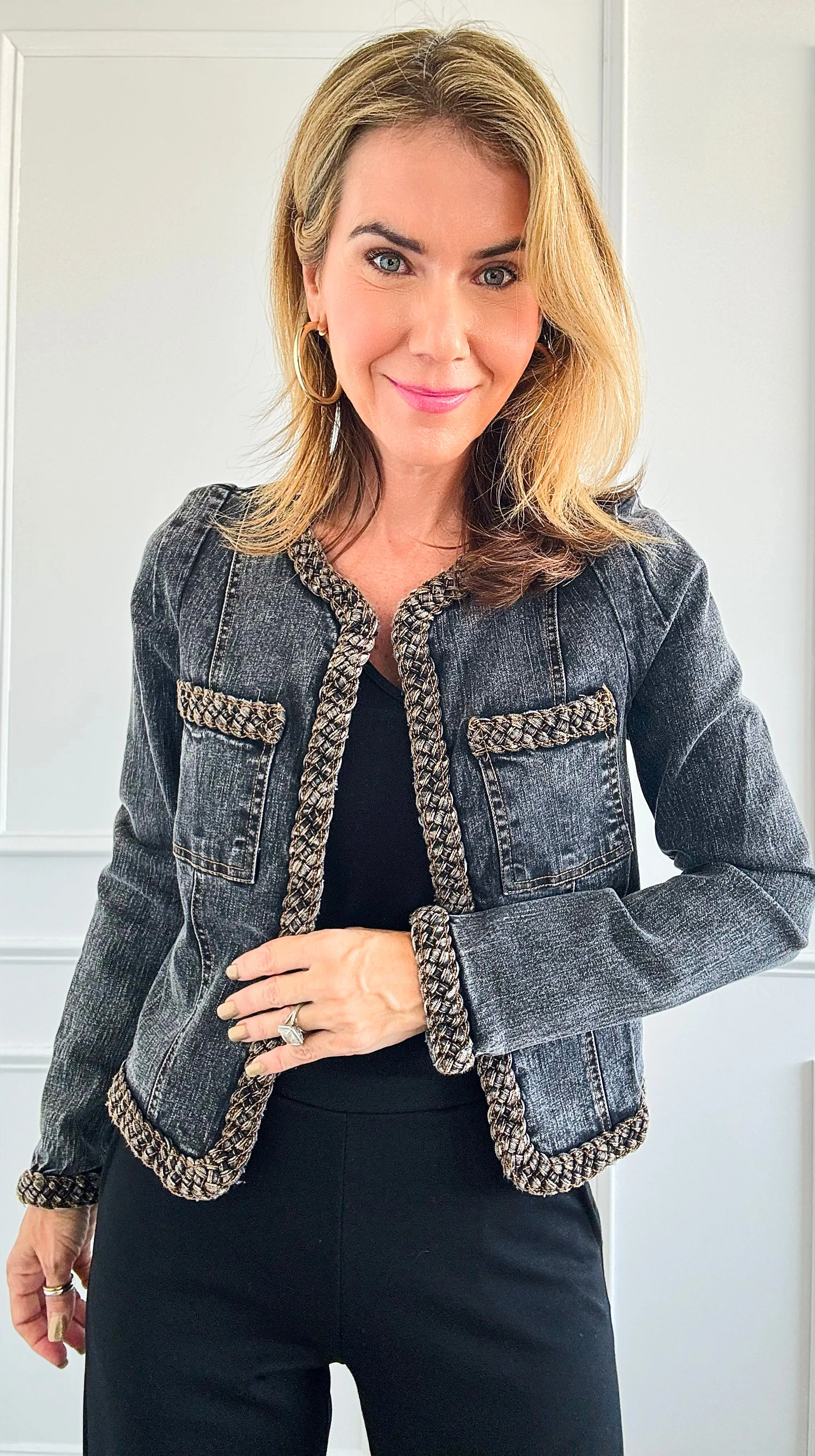 Beautifully Braided Denim Jacket - Black Denim