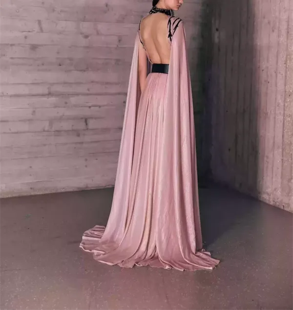 Blush Pink Jersey Dress With A Mysterious Vine Embroidered