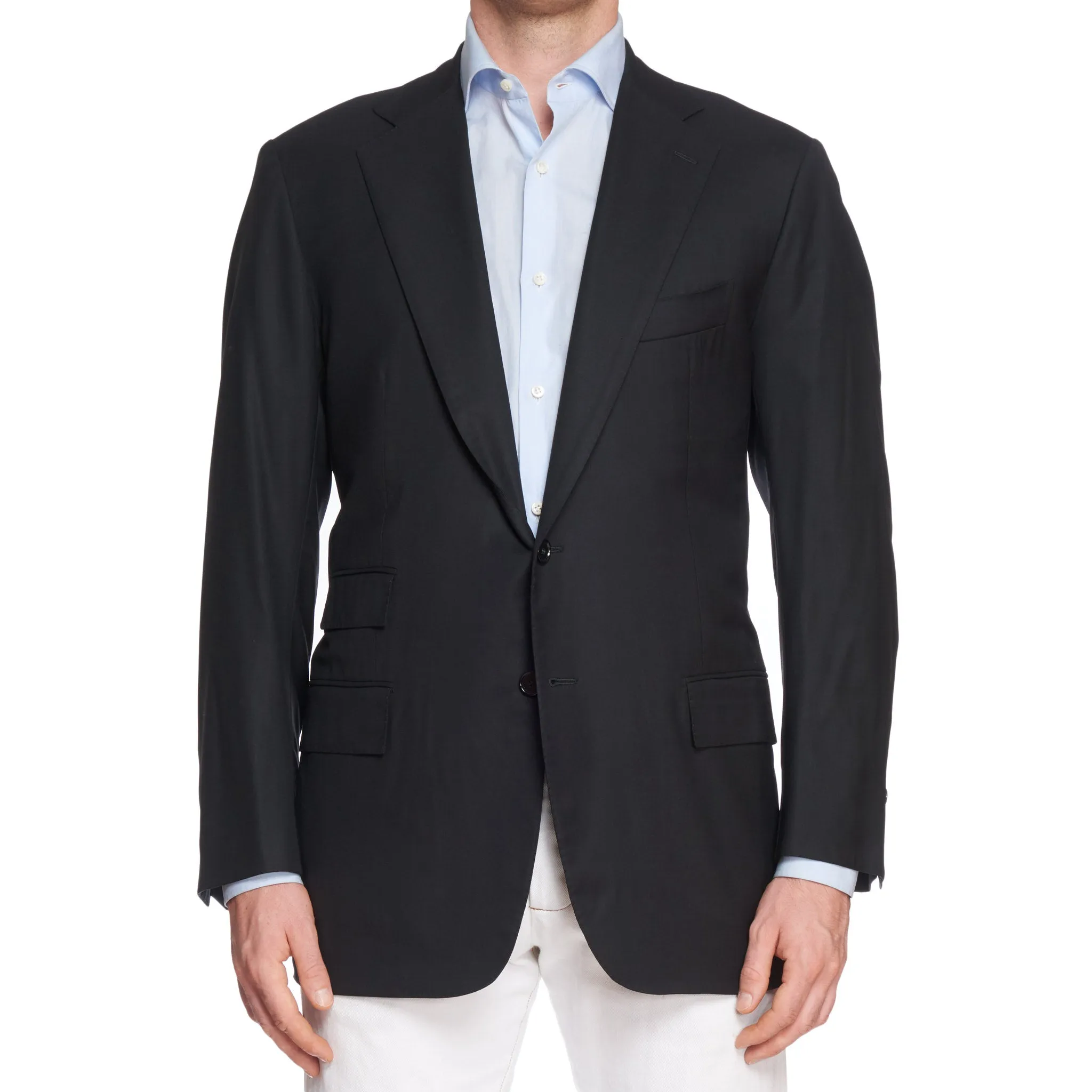 CESARE ATTOLINI Napoli Handmade Black Wool Super 160’s Jacket EU 52 US 42