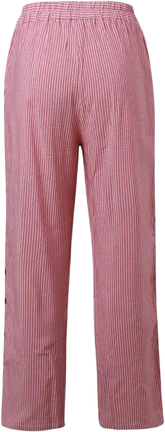 Cotton Linen Pants for Women Loose Fit Summer Baggy Elastic Waist Trouser Wide Leg Cargos Work Pants with Pocket