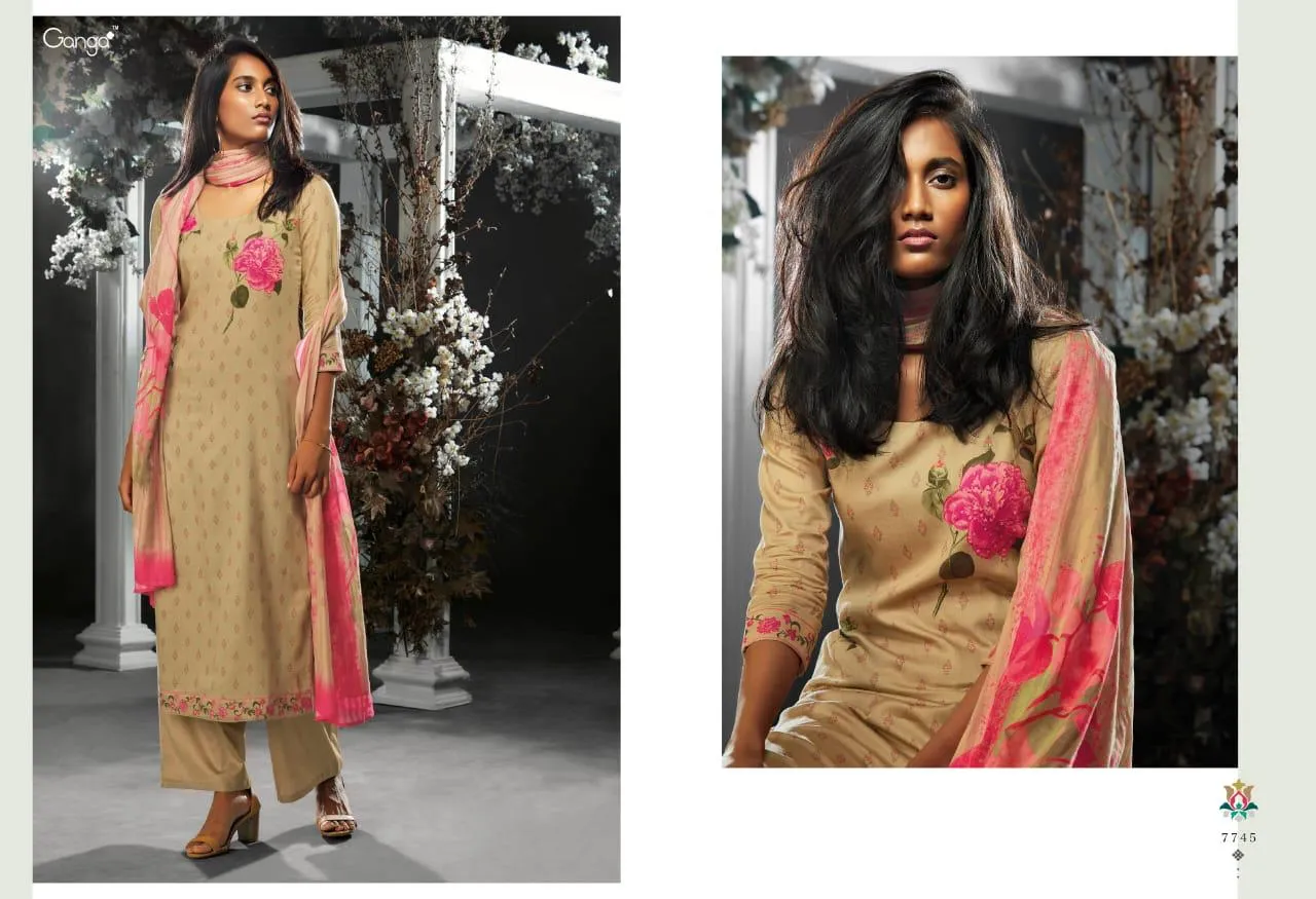 Ganga Suit Tashim Cottton Satin Embroidered Designer Salwar Kameez