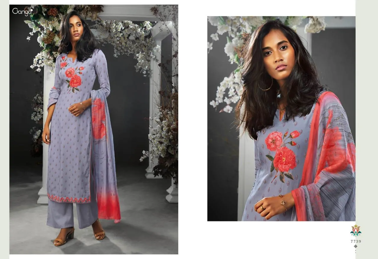 Ganga Suit Tashim Cottton Satin Embroidered Designer Salwar Kameez