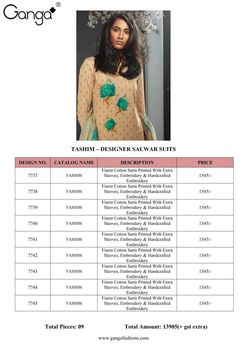 Ganga Suit Tashim Cottton Satin Embroidered Designer Salwar Kameez