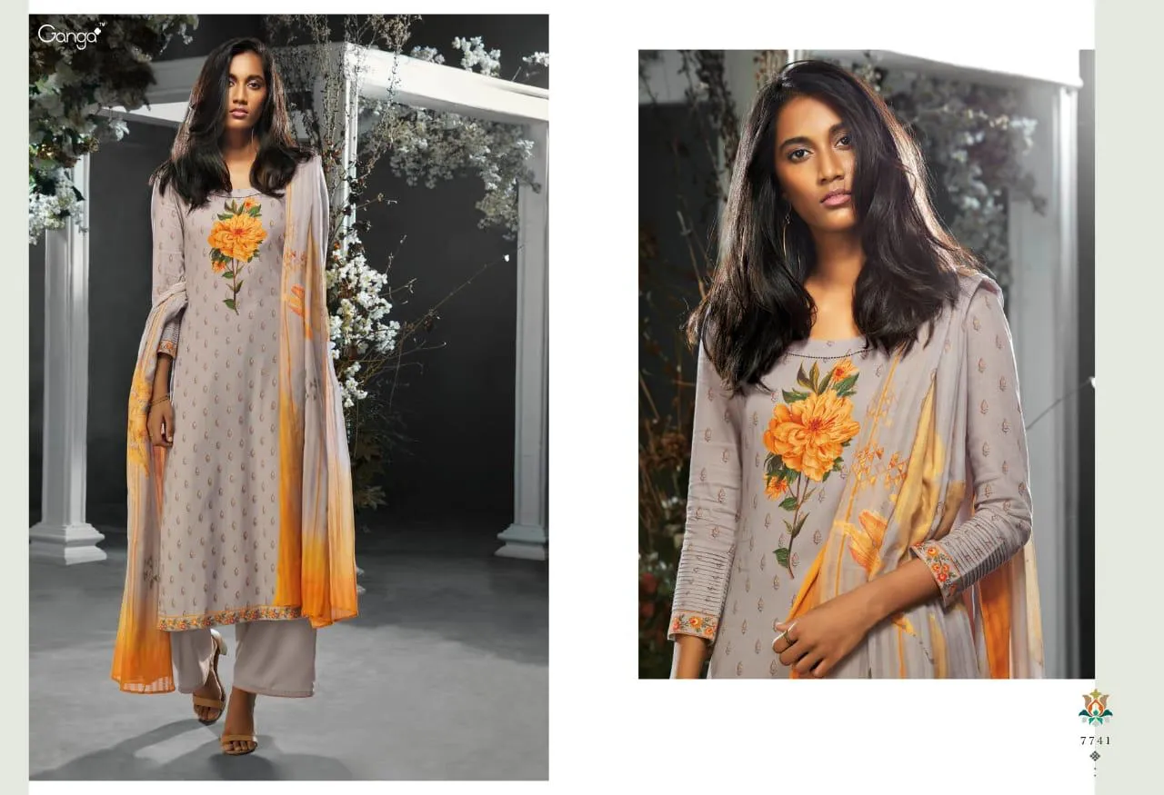 Ganga Suit Tashim Cottton Satin Embroidered Designer Salwar Kameez