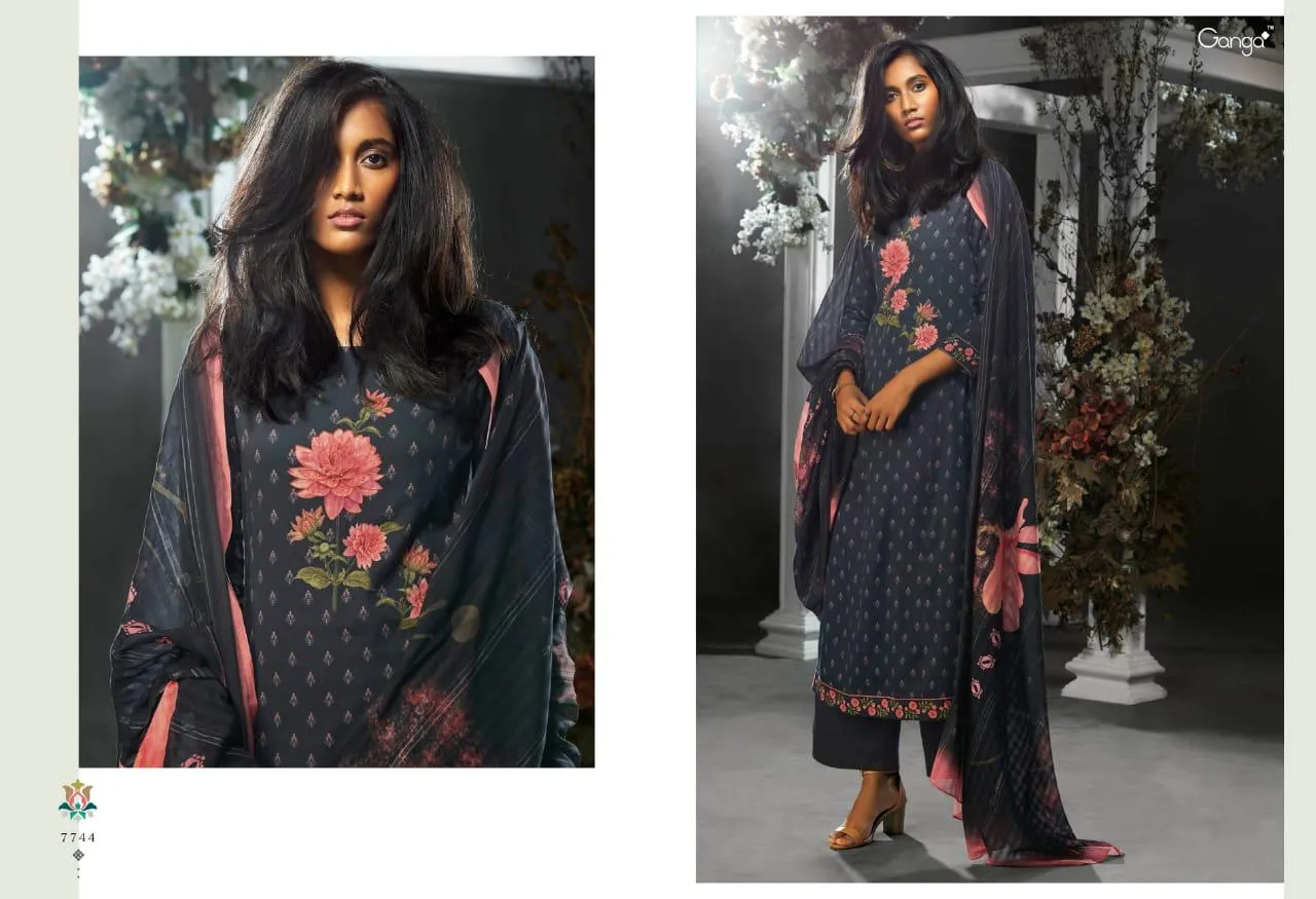 Ganga Suit Tashim Cottton Satin Embroidered Designer Salwar Kameez