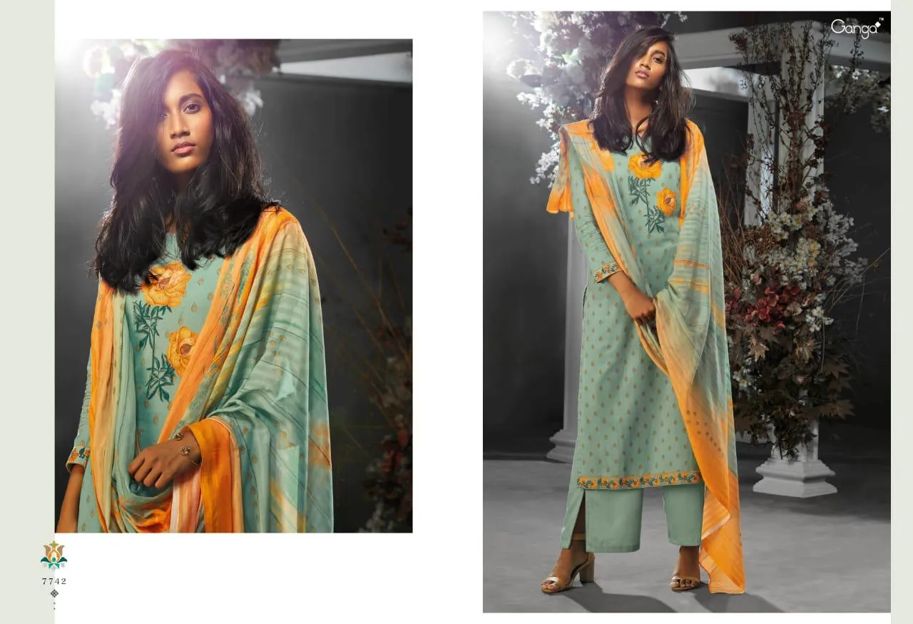 Ganga Suit Tashim Cottton Satin Embroidered Designer Salwar Kameez