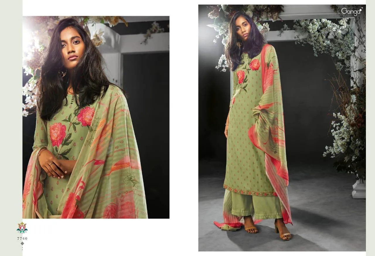 Ganga Suit Tashim Cottton Satin Embroidered Designer Salwar Kameez