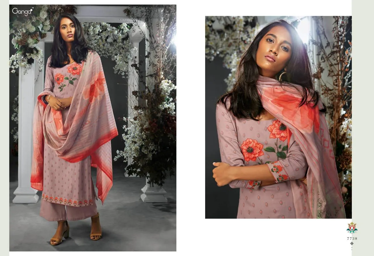 Ganga Suit Tashim Cottton Satin Embroidered Designer Salwar Kameez
