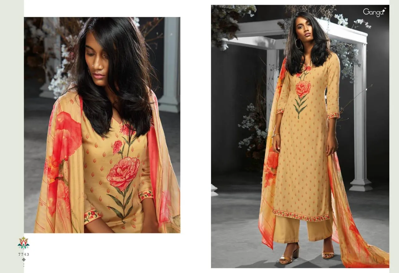 Ganga Suit Tashim Cottton Satin Embroidered Designer Salwar Kameez