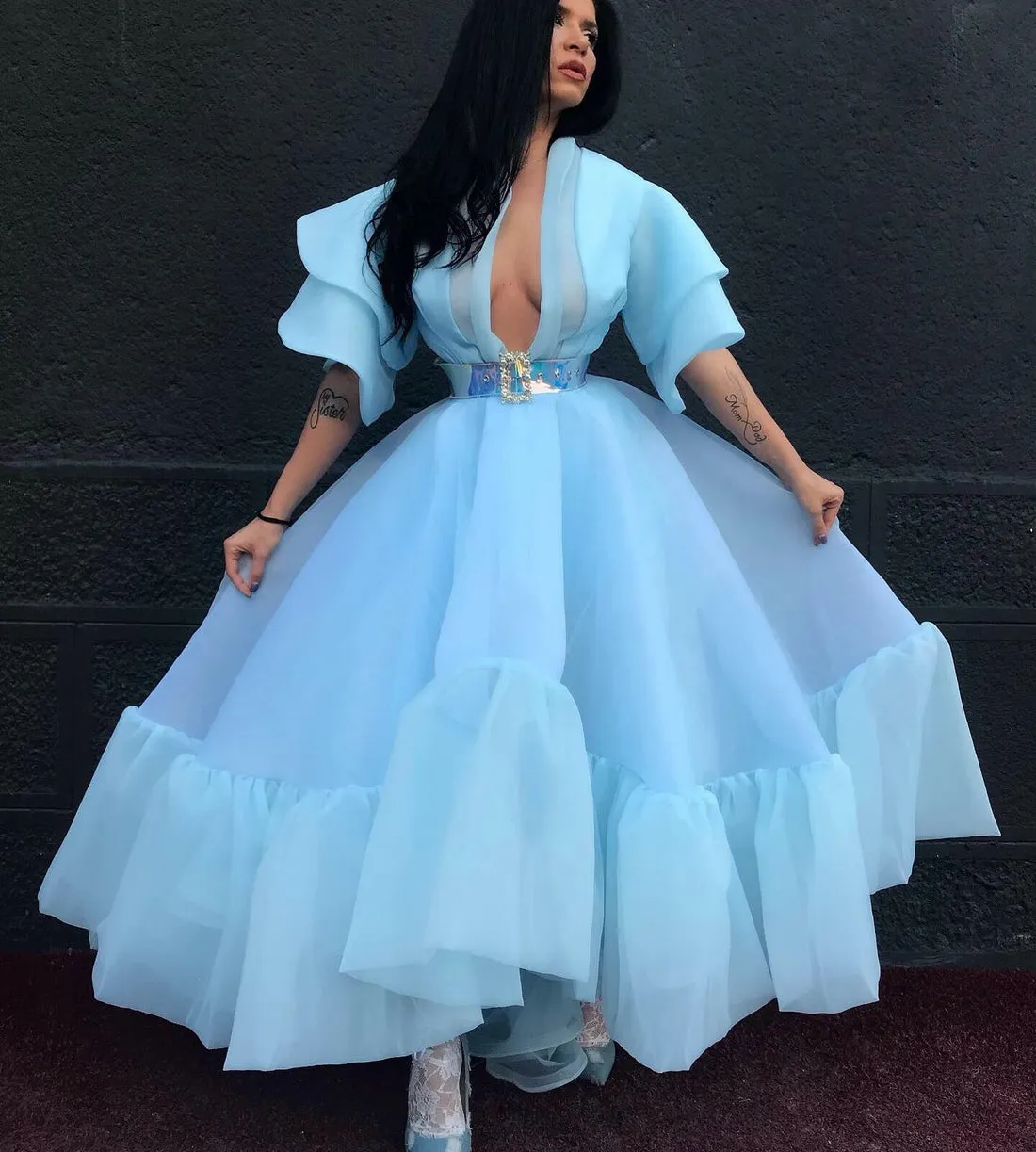 Jessica Deep Neck White   Evening Dress