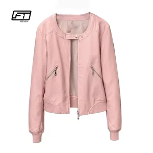 Leather Jackets 2019 Faux Leather Jacket Women O-neck Zipper Casual Jackets