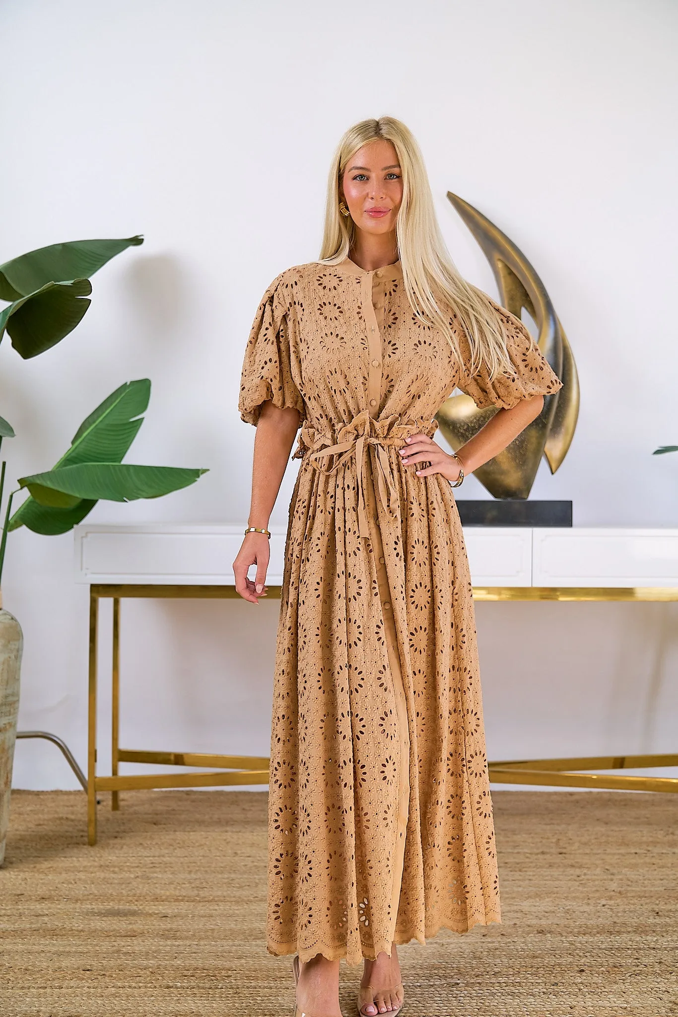 Puff Sleeve Eyelet Maxi Dress