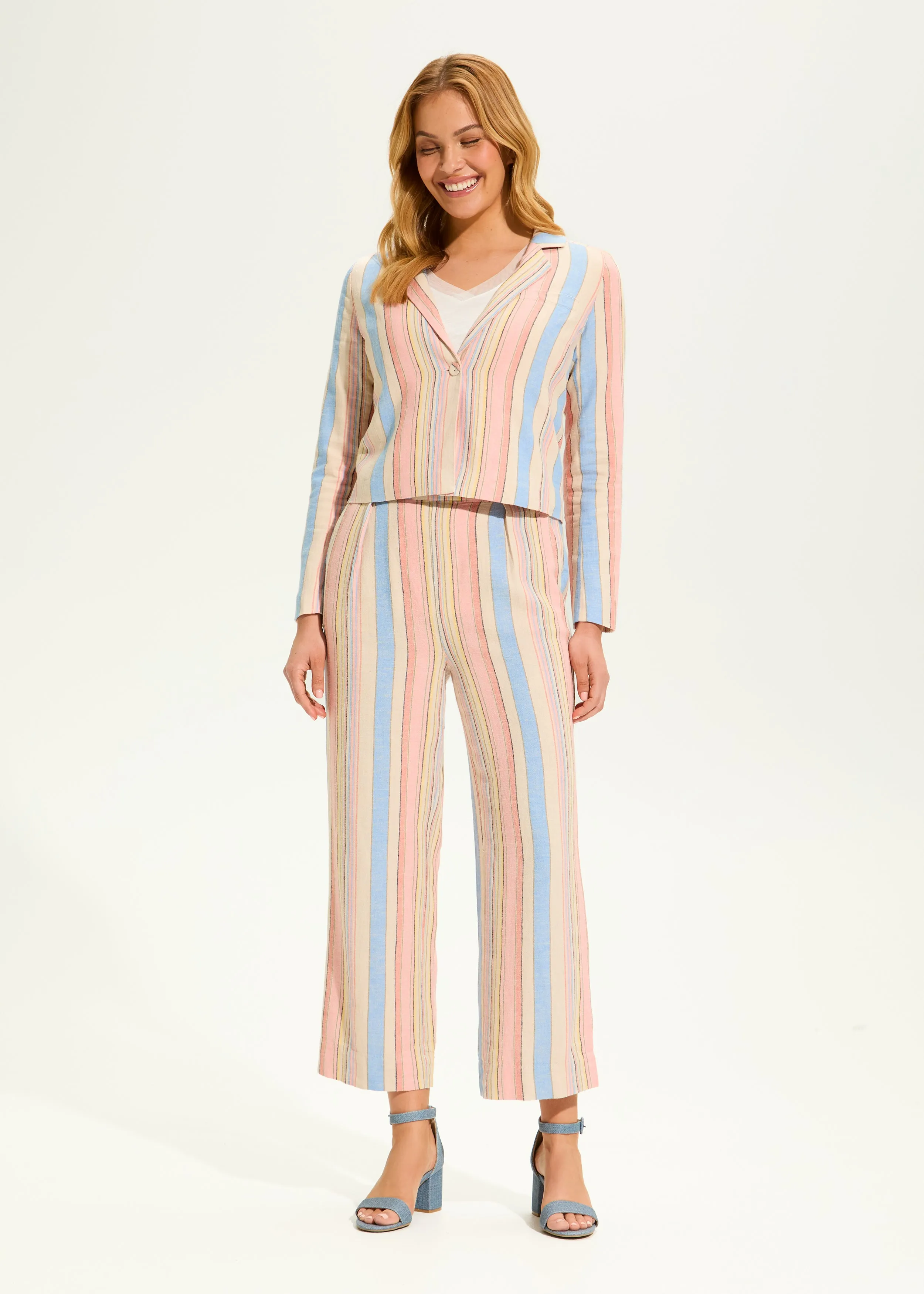 Pull-On Wide Crop Trouser, Aperol Stripe