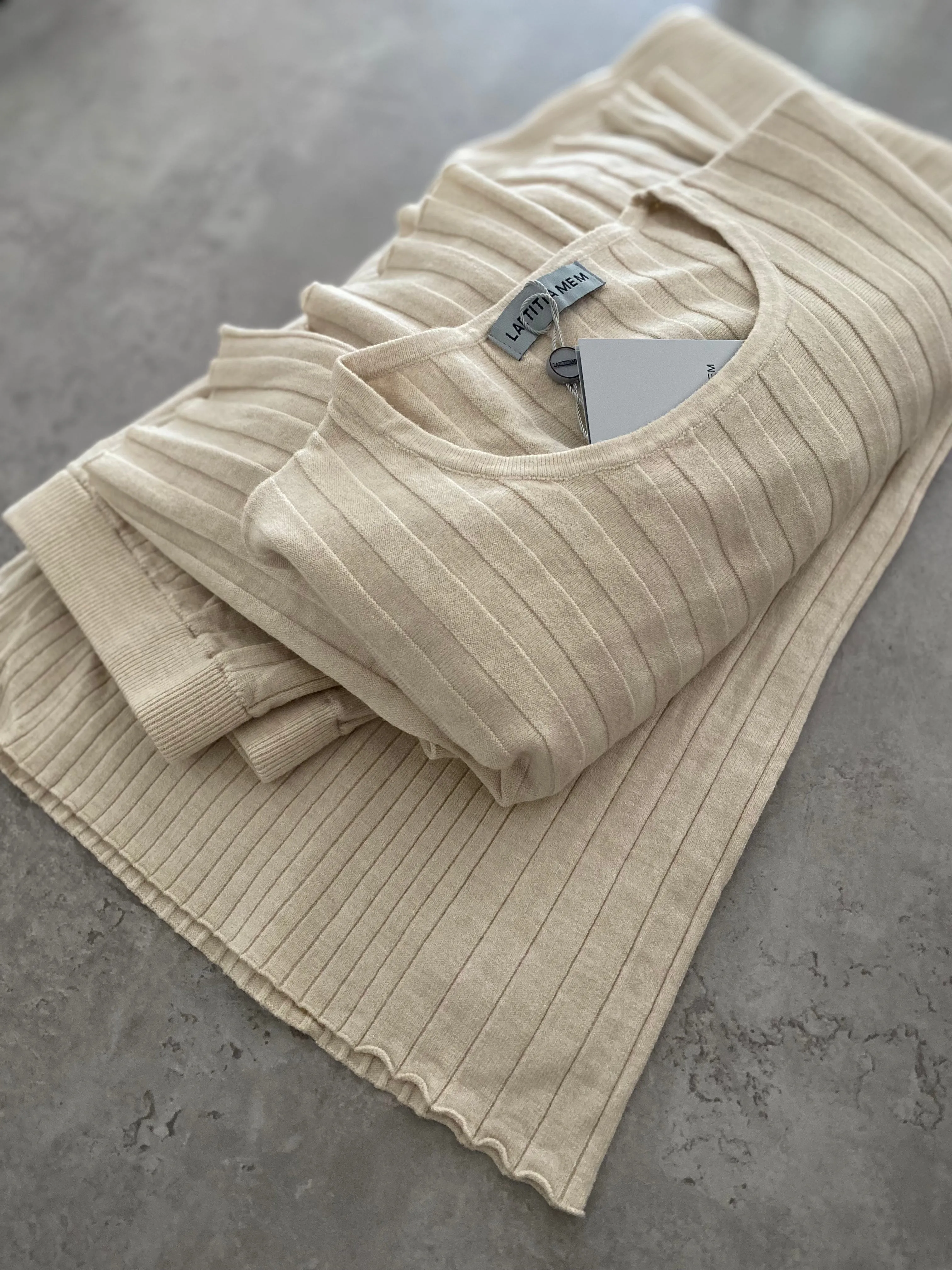 Ribbed Knit Lounge Set - Cream