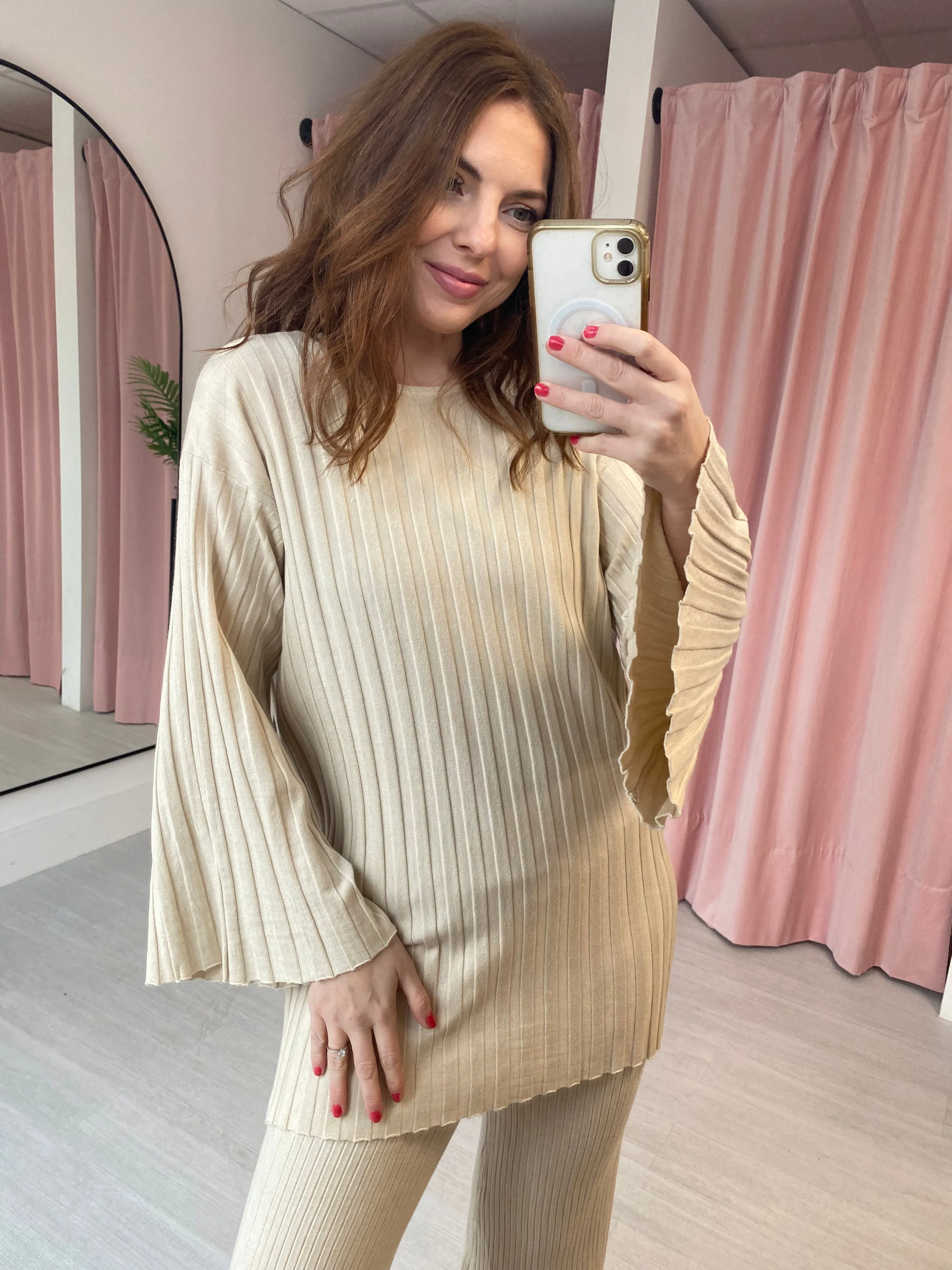 Ribbed Knit Lounge Set - Cream