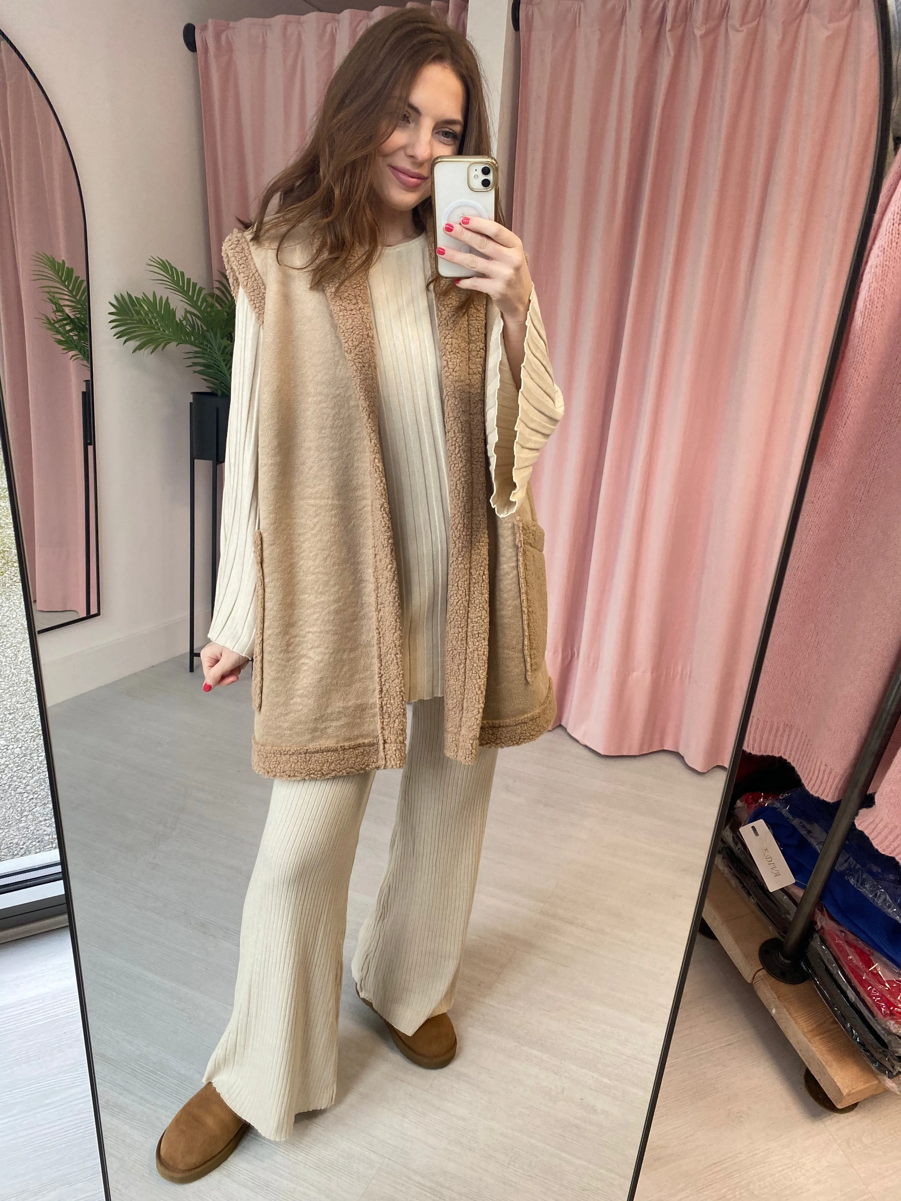 Ribbed Knit Lounge Set - Cream