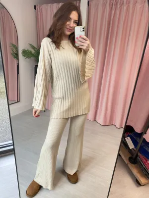 Ribbed Knit Lounge Set - Cream