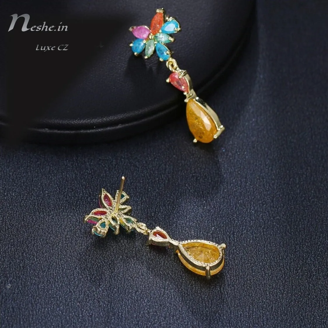 Tropical Style Dazzling CZ Crystal Waterdrop Dangle Earrings Multicolor - 3 Colors