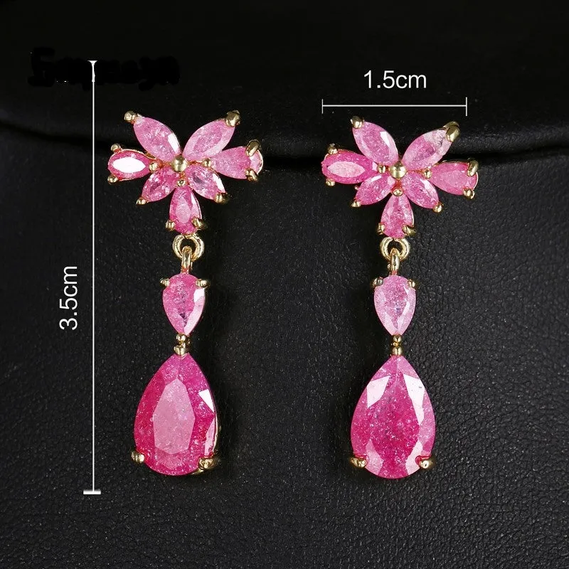 Tropical Style Dazzling CZ Crystal Waterdrop Dangle Earrings Multicolor - 3 Colors
