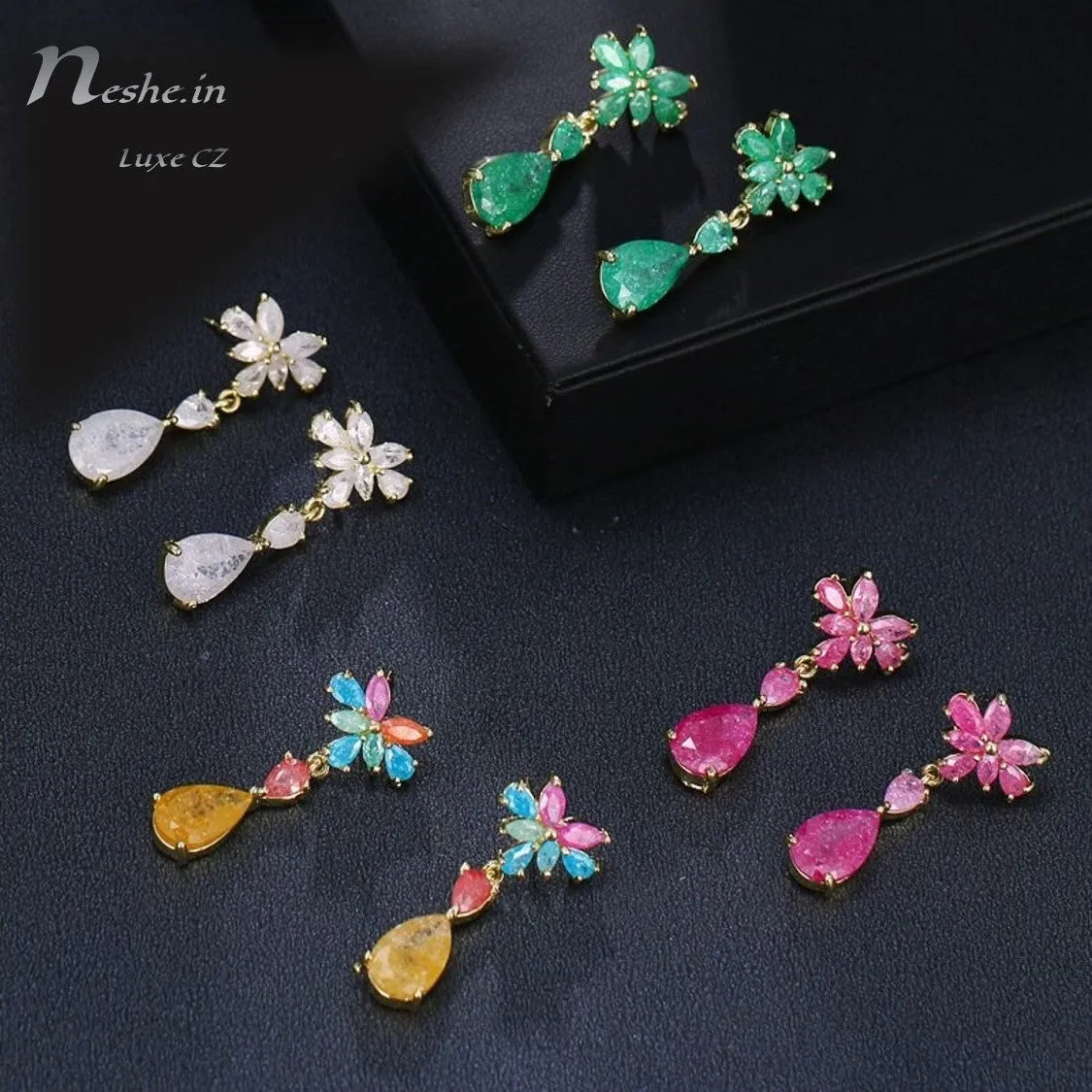 Tropical Style Dazzling CZ Crystal Waterdrop Dangle Earrings Multicolor - 3 Colors