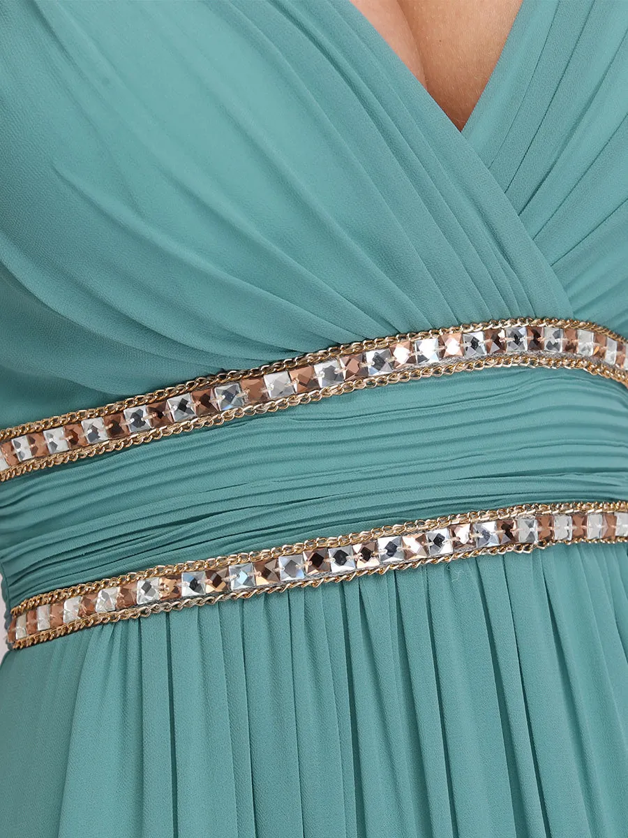 V-Neck Empire Waist Chiffon Maxi Long Wholesale Evening Gowns
