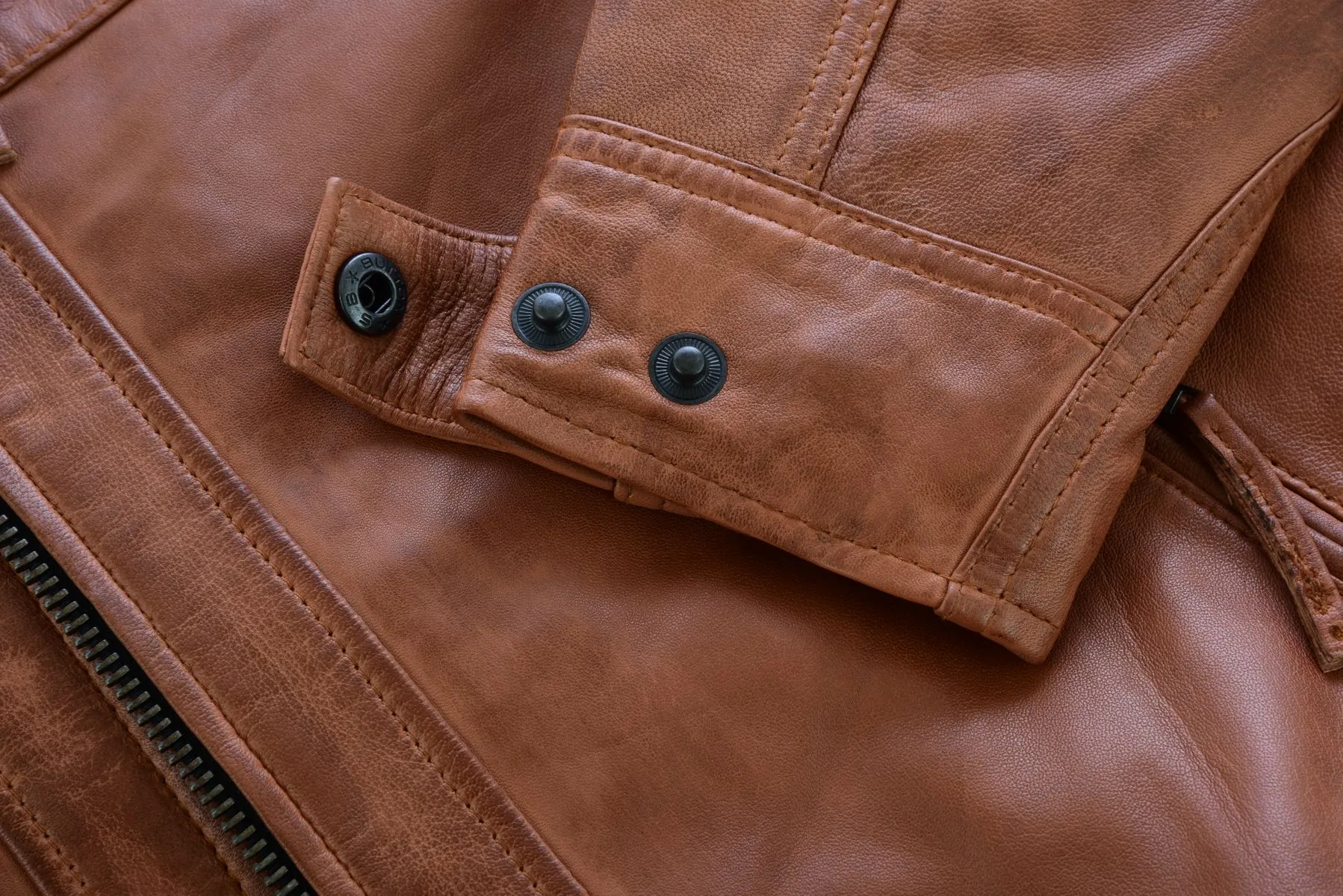 Vance Leather Men's Cafe Racer Waxed Lambskin Austin Brown Motorcycle Leather Jacket