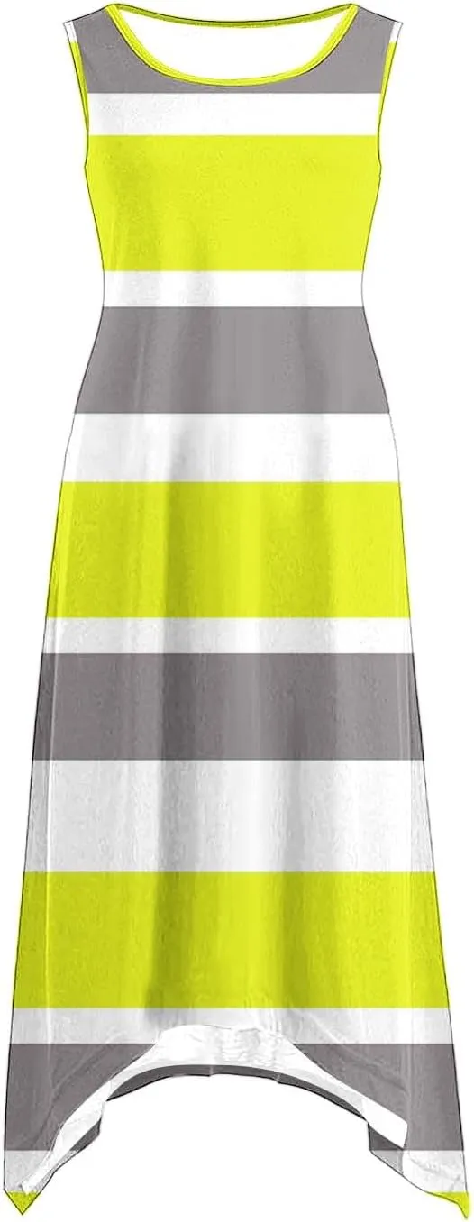Women Summer Fashion Dresses Casual Print Midi Dress Loose Fit Striped Flowy Sundress Summer Beach Dresses