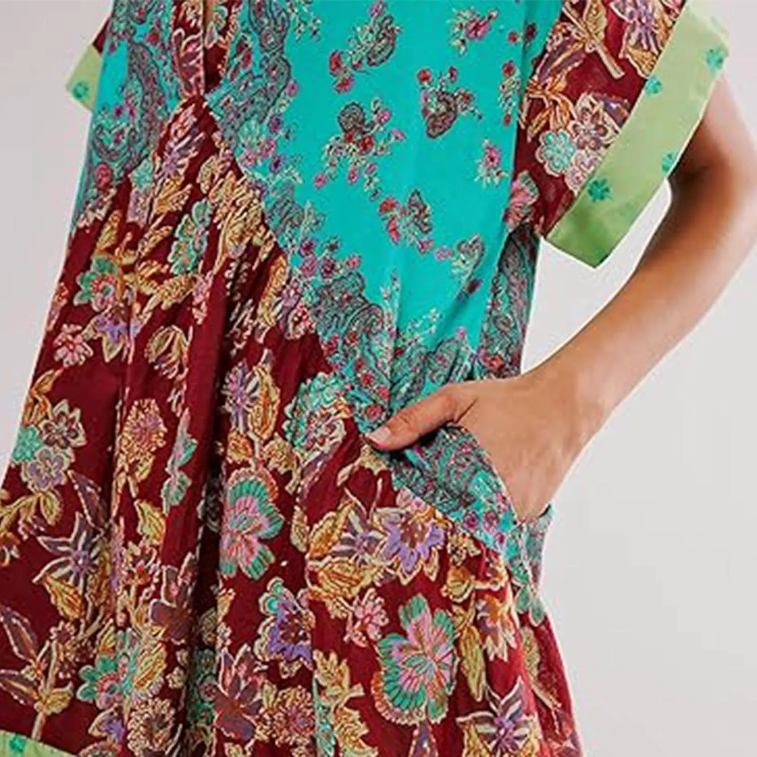 Womens Boho Mini Dress Loose Vintage Dresses Short Sleeve Deep V Neck Ruffle Sundress Summer Casual Beach Clothes