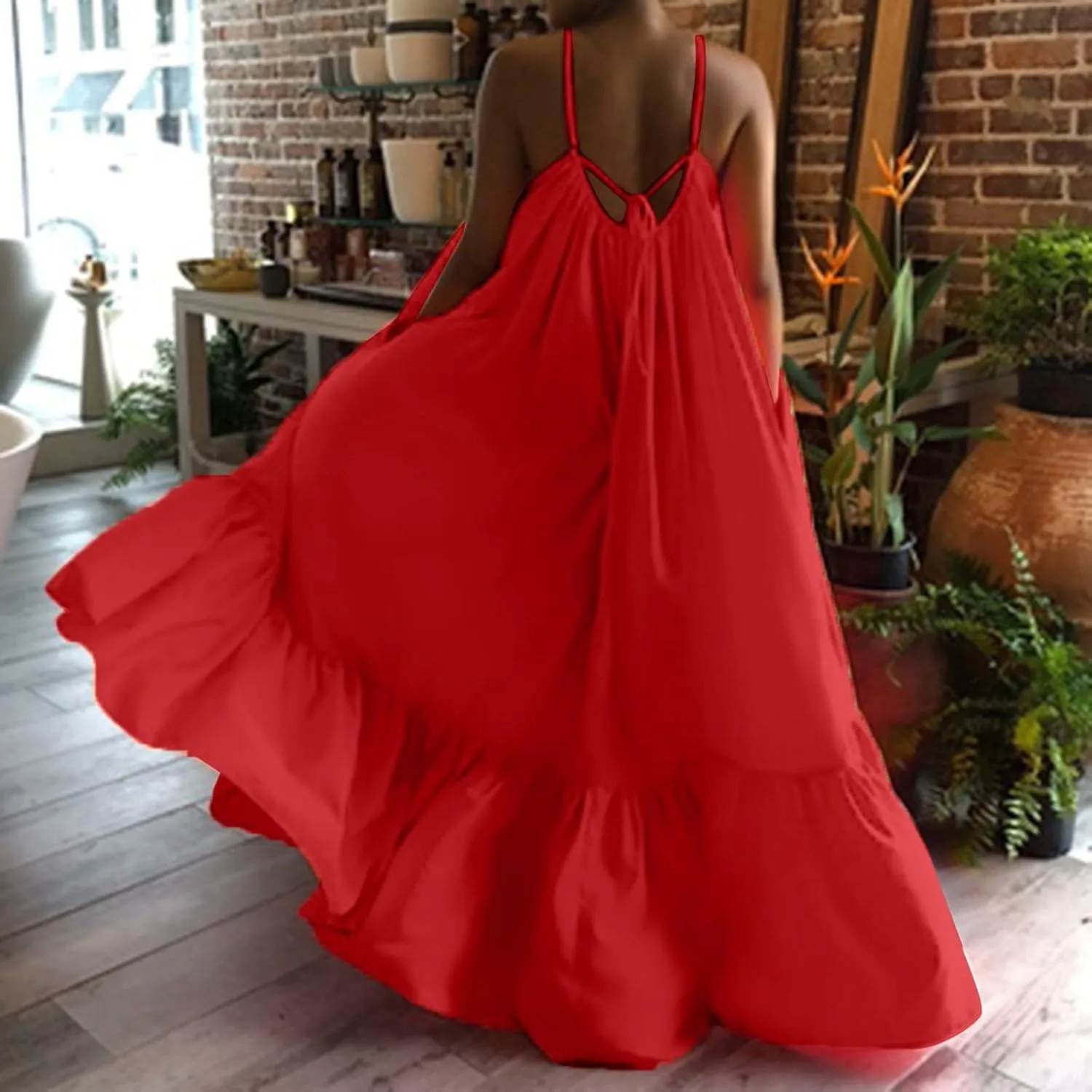 Womens Boho Summer Maxi Dresses Spaghetti Strap Flowy Beach Sundresses Casual Pleated Dress Trendy Vacation Outfits
