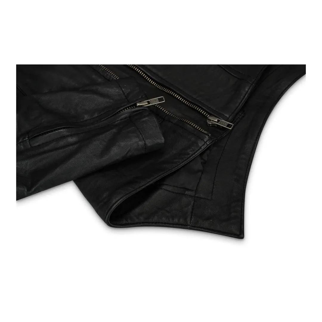 Womens Ladies Girls Soft Black Real Leather Racing Biker Style Jacket