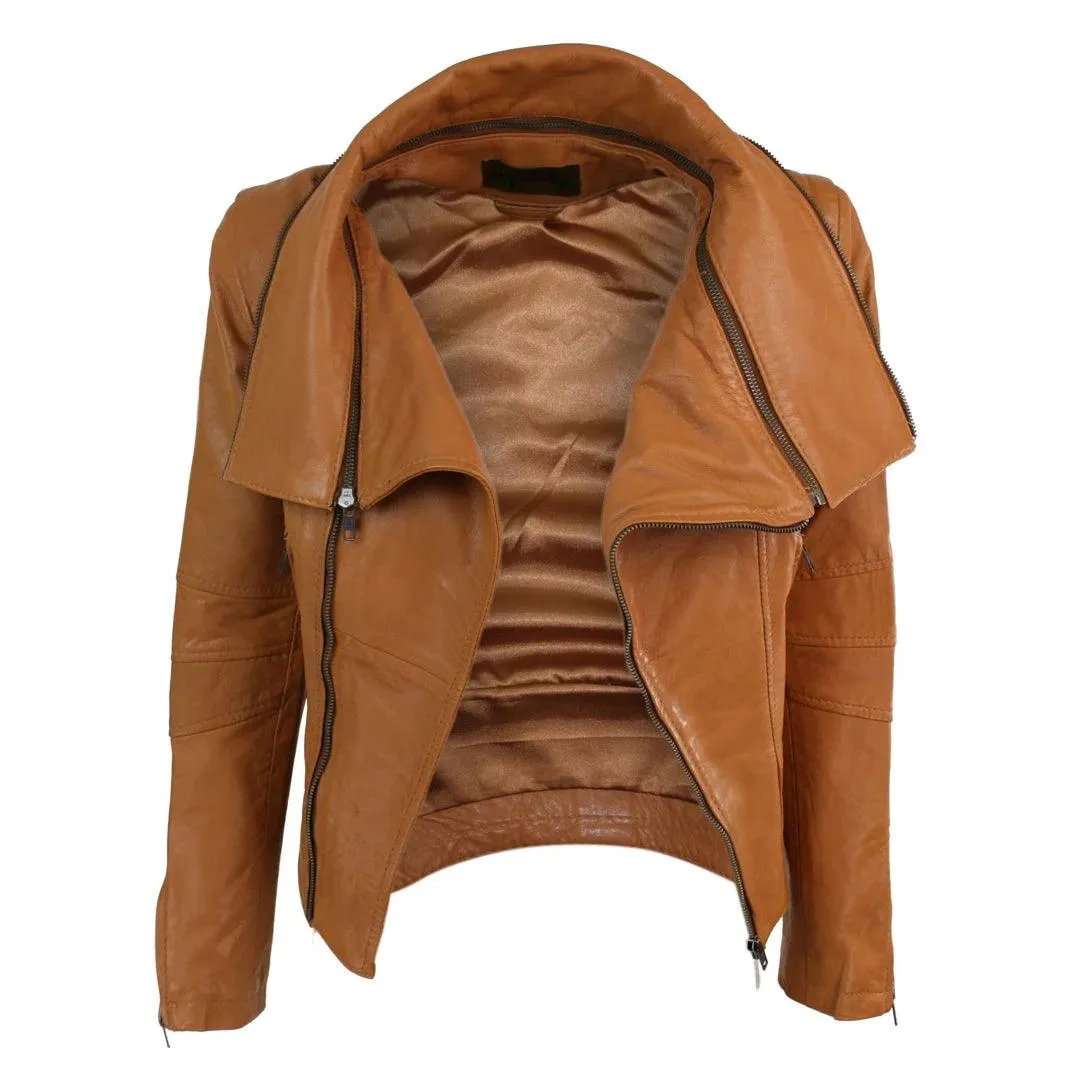 Womens Ladies Girls Soft Black Real Leather Racing Biker Style Jacket