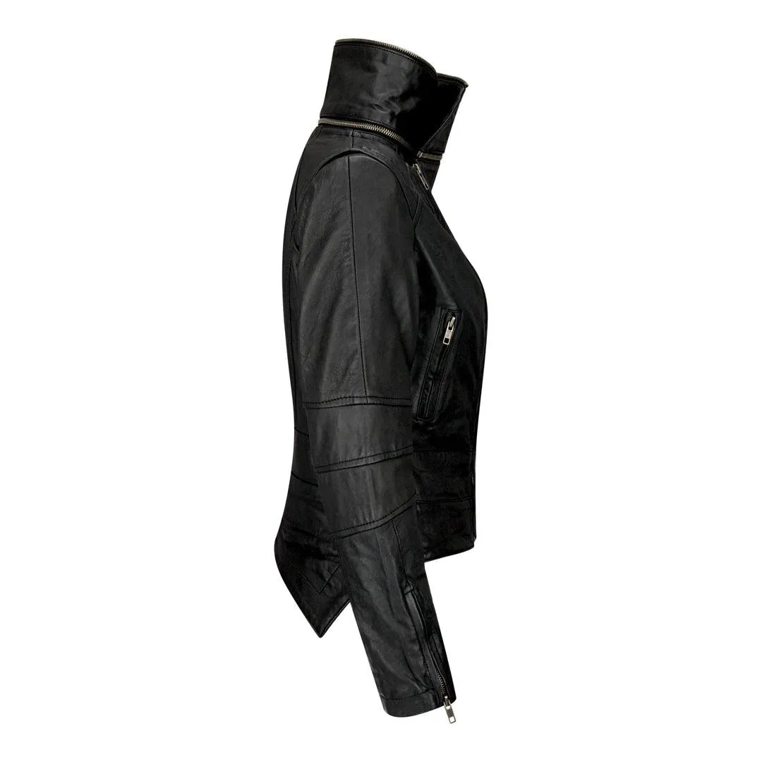 Womens Ladies Girls Soft Black Real Leather Racing Biker Style Jacket