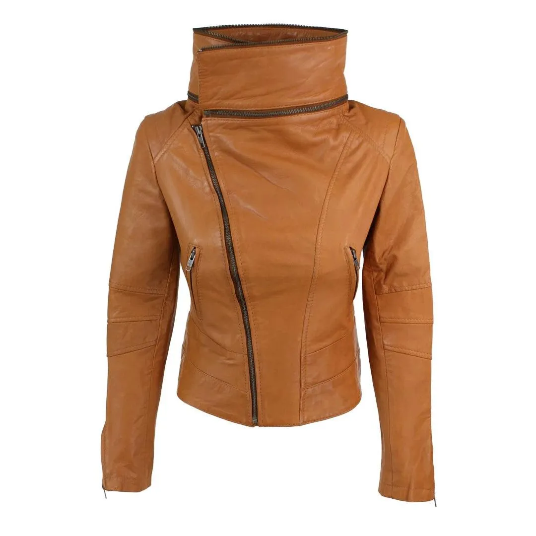 Womens Ladies Girls Soft Black Real Leather Racing Biker Style Jacket