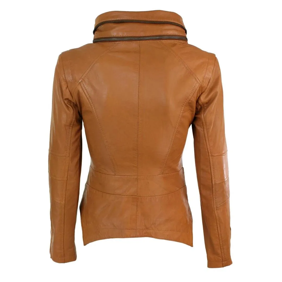 Womens Ladies Girls Soft Black Real Leather Racing Biker Style Jacket