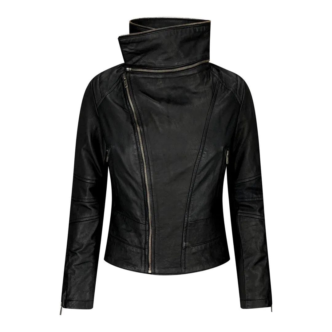 Womens Ladies Girls Soft Black Real Leather Racing Biker Style Jacket