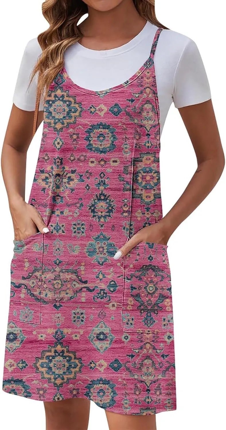 Womens Summer Dress Fashion Boho Sundress Casual Spaghetti Strap Floral Print Beach Vacation Short Dress