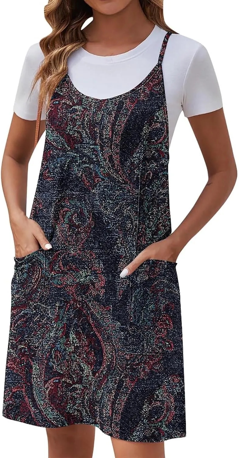 Womens Summer Dress Fashion Boho Sundress Casual Spaghetti Strap Floral Print Beach Vacation Short Dress